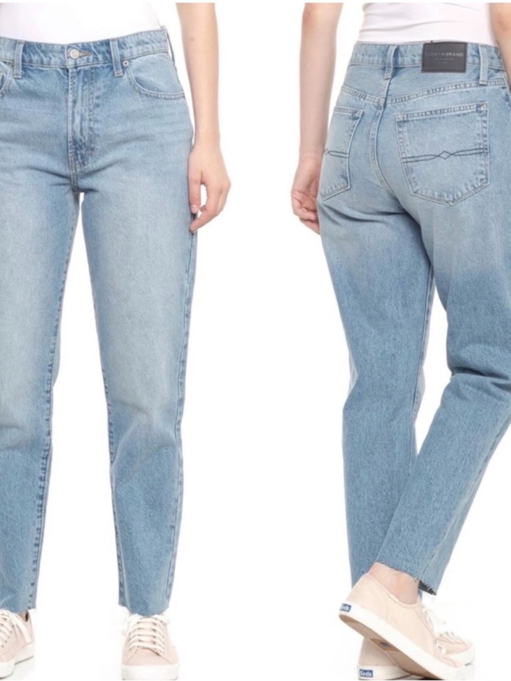 Lucky Brand Jeans Women's 4/27 Light Blue Drew Mom Jean Raw Hem High Rise Cotton